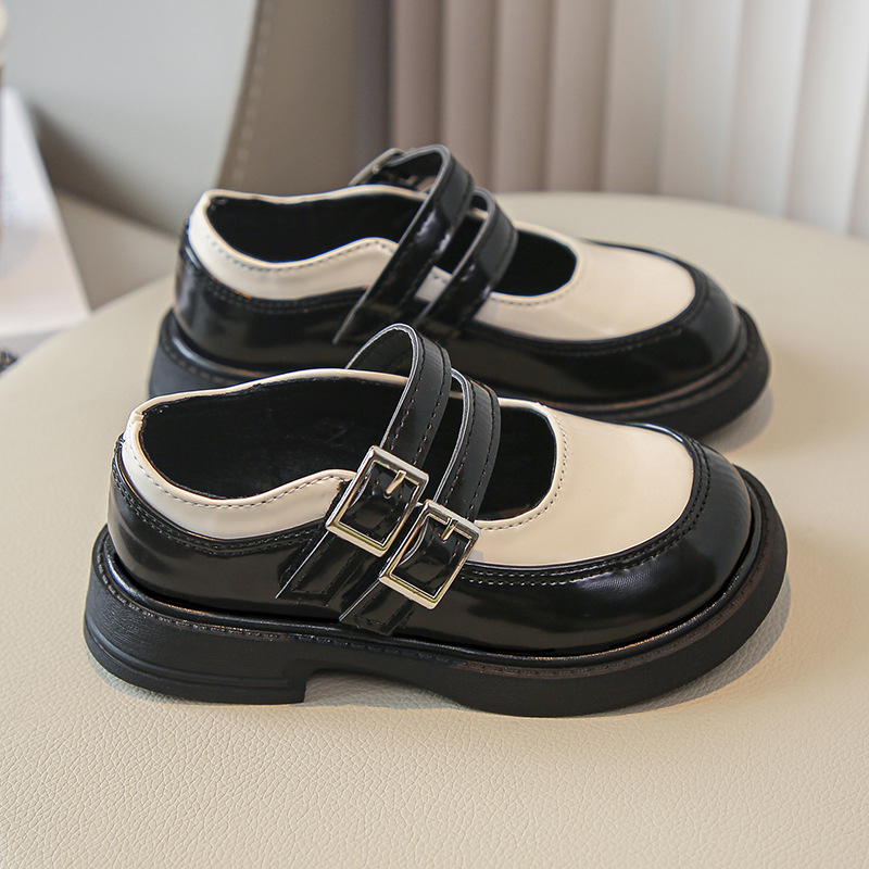 PU bőr gyerekcipő kerek orrú, színes blokk minta, brit stílus, gumitalp, 4–12 éveseknek