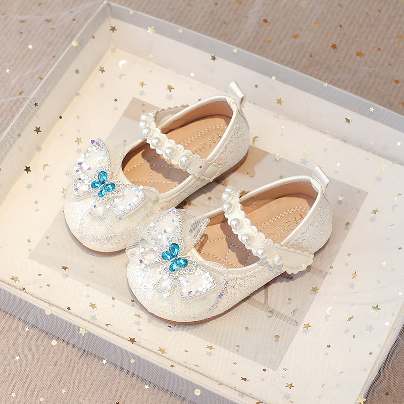 Kristályos balerinák gyerekeknek lányok, Velcro-zárású, PU felsőrész, Gumitalp, Anti-slip