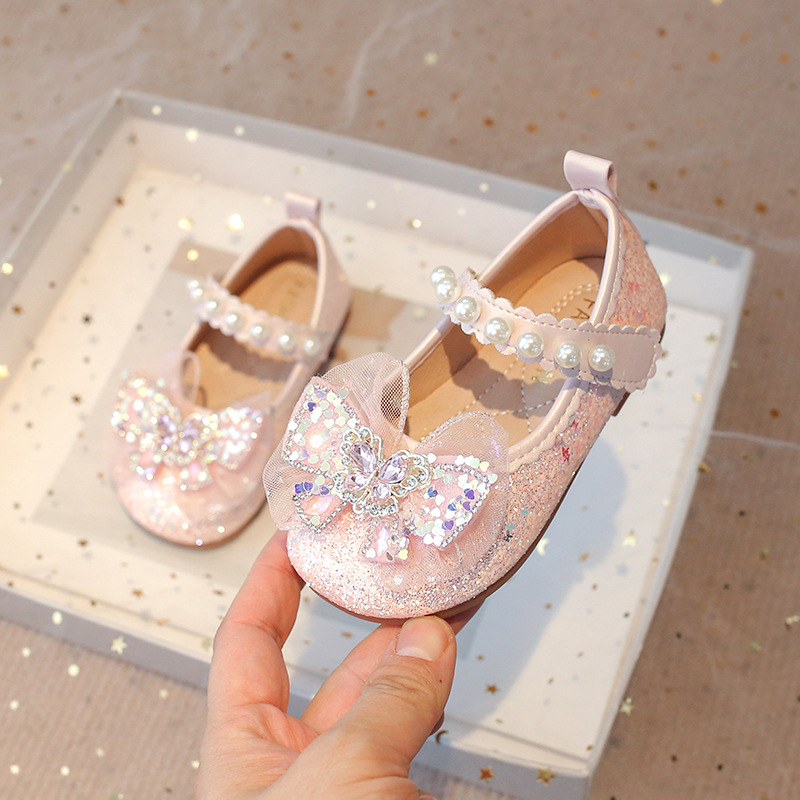 Kristályos balerinák gyerekeknek lányok, Velcro-zárású, PU felsőrész, Gumitalp, Anti-slip