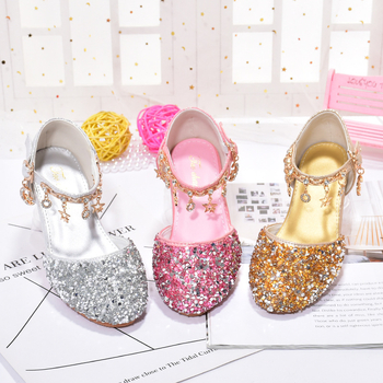 Παιδικά παπούτσια πριγκίπισσας με κρύσταλλα, ψηλό τακούνι, PU επάνω μέρος, σόλα από τένοντα βοδιού, κούμπωμα με αγκράφα, διαπνοή, αντιολισθητικά, ανθεκτικά