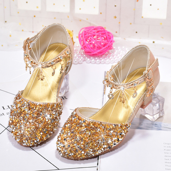Παιδικά παπούτσια πριγκίπισσας με κρύσταλλα, ψηλό τακούνι, PU επάνω μέρος, σόλα από τένοντα βοδιού, κούμπωμα με αγκράφα, διαπνοή, αντιολισθητικά, ανθεκτικά