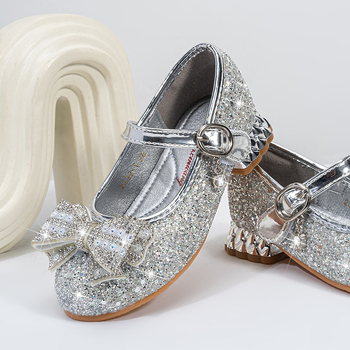 Παιδικά Παπούτσια Πριγκίπισσας με Κρύσταλλα, Με Κλείσιμο Velcro, Χαμηλός Άνω Μέρος, Αναγλυφό Υλικό από Υπερ-Ίνες, Σόλα Καουτσούκ