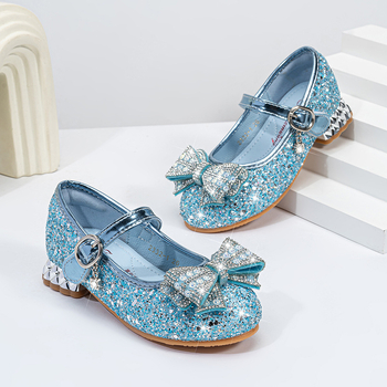 Παιδικά Παπούτσια Πριγκίπισσας με Κρύσταλλα, Με Κλείσιμο Velcro, Χαμηλός Άνω Μέρος, Αναγλυφό Υλικό από Υπερ-Ίνες, Σόλα Καουτσούκ