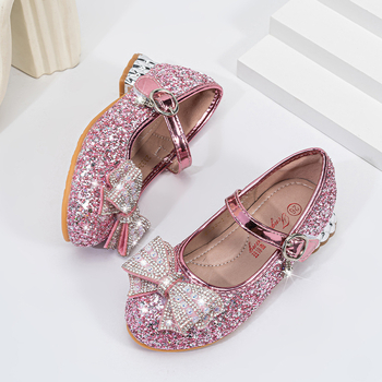 Παιδικά Παπούτσια Πριγκίπισσας με Κρύσταλλα, Με Κλείσιμο Velcro, Χαμηλός Άνω Μέρος, Αναγλυφό Υλικό από Υπερ-Ίνες, Σόλα Καουτσούκ