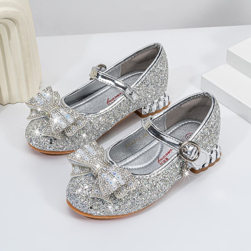 Παιδικά Παπούτσια Πριγκίπισσας με Κρύσταλλα, Με Κλείσιμο Velcro, Χαμηλός Άνω Μέρος, Αναγλυφό Υλικό από Υπερ-Ίνες, Σόλα Καουτσούκ