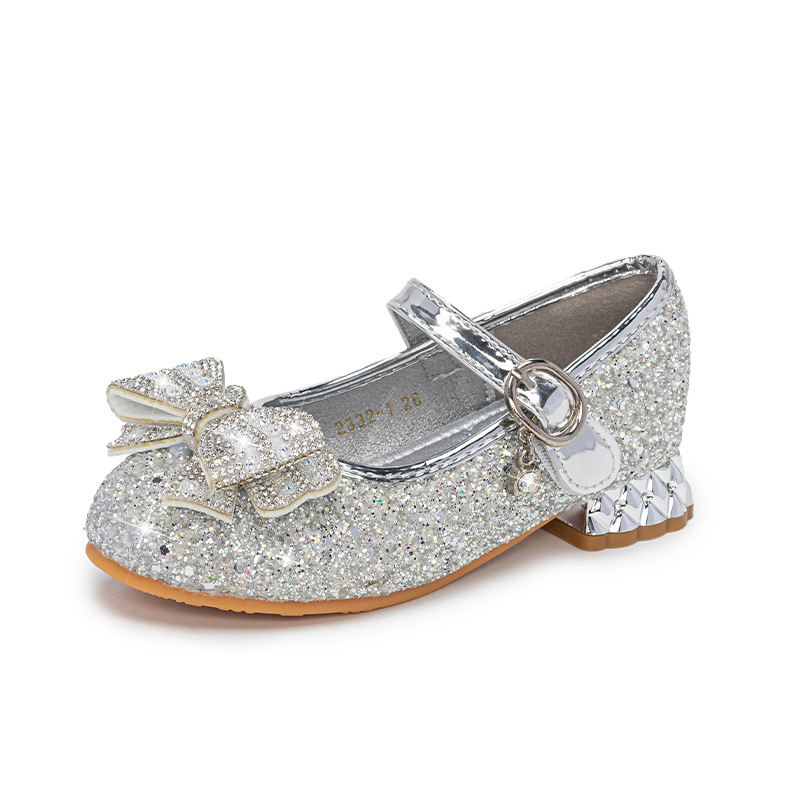 Παιδικά Παπούτσια Πριγκίπισσας με Κρύσταλλα, Με Κλείσιμο Velcro, Χαμηλός Άνω Μέρος, Αναγλυφό Υλικό από Υπερ-Ίνες, Σόλα Καουτσούκ