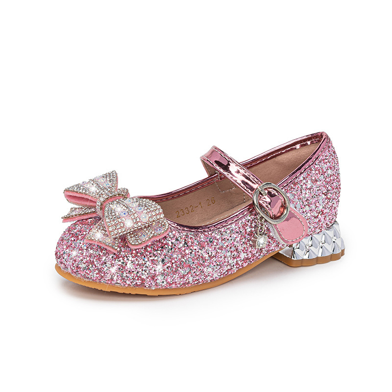 Παιδικά Παπούτσια Πριγκίπισσας με Κρύσταλλα, Με Κλείσιμο Velcro, Χαμηλός Άνω Μέρος, Αναγλυφό Υλικό από Υπερ-Ίνες, Σόλα Καουτσούκ