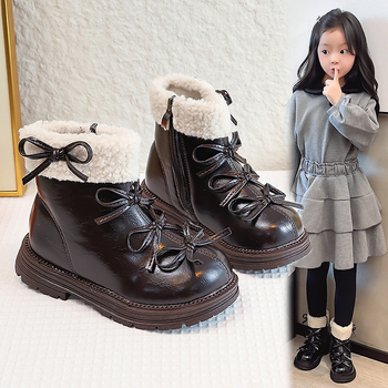 Lányoknak szóló Martin-stílusú téli bakancs, bőr felsőrész, shearling bélés, oldalsó cipzár, alacsony bokamagasság, gumírozott talp