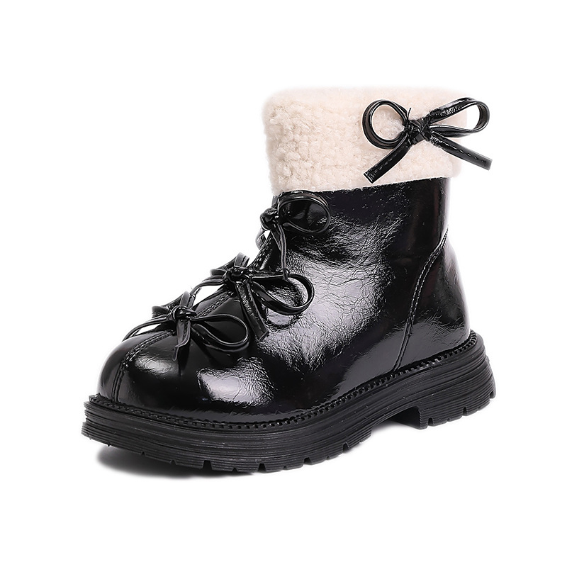 Lányoknak szóló Martin-stílusú téli bakancs, bőr felsőrész, shearling bélés, oldalsó cipzár, alacsony bokamagasság, gumírozott talp