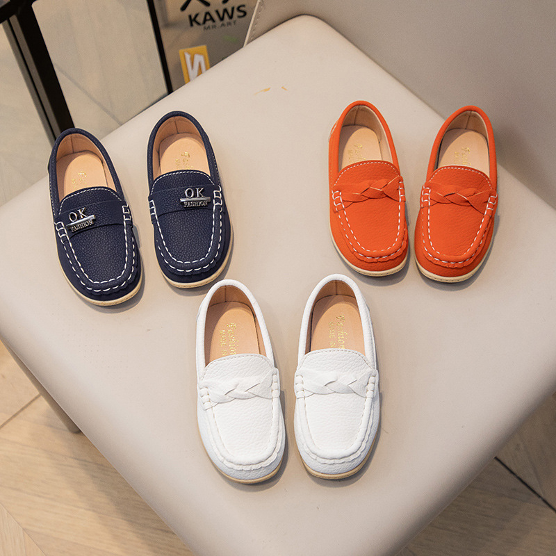 Παιδικά slip-on loafers, PU επάνω μέρος, δερμάτινη επένδυση, PU πάτος, καουτσούκ σόλα, αναπνέουν και ελαφριά, χαμηλό προφίλ
