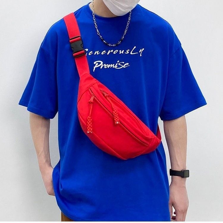 Ανδρική τσάντα μέσης από καμβά, αστικός μινιμαλιστικός στυλ, ανθεκτική στη φθορά, επένδυση πολυεστέρα, Άνοιξη 2025