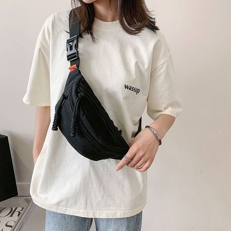 Ανδρική τσάντα μέσης από καμβά, αστικός μινιμαλιστικός στυλ, ανθεκτική στη φθορά, επένδυση πολυεστέρα, Άνοιξη 2025