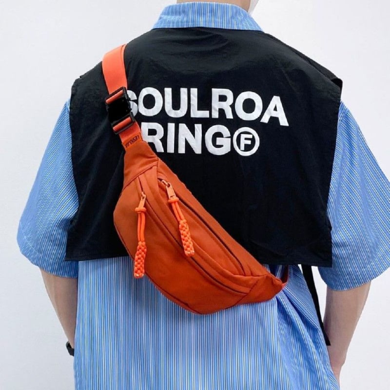 Ανδρική τσάντα μέσης από καμβά, αστικός μινιμαλιστικός στυλ, ανθεκτική στη φθορά, επένδυση πολυεστέρα, Άνοιξη 2025