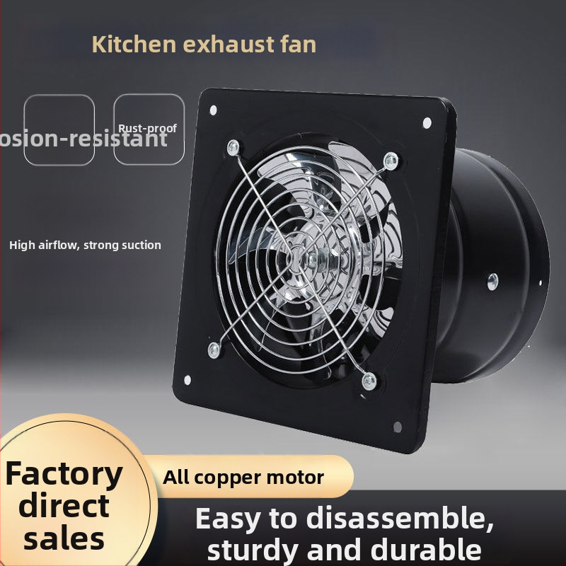 Virtuvės išmetimo ventiliatorius — viso metalo korpusas, galingas ištraukimo ventiliatorius, sieninis montavimas, plieninis korpusas, 220V, 60W, 50Hz, mechaninis valdymas, energijos efektyvumo lygis 3