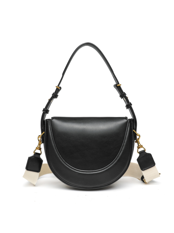 Geantă crossbody Saddle, stil urban simplu; material PU; formă semicirculară; închidere cu cataramă magnetică; buzunar interior cu fermoar