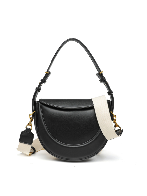 Geantă crossbody Saddle, stil urban simplu; material PU; formă semicirculară; închidere cu cataramă magnetică; buzunar interior cu fermoar