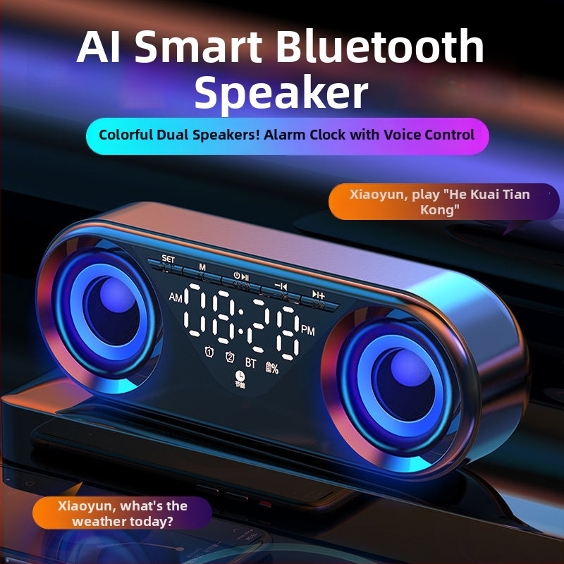 AI gudrs Bluetooth skaļrunis ar subwooferu, IPX7 ūdensizturīgs, frekvences diapazons 100 Hz–20 kHz, SNR ≥70 dB, bezvadu uzlāde