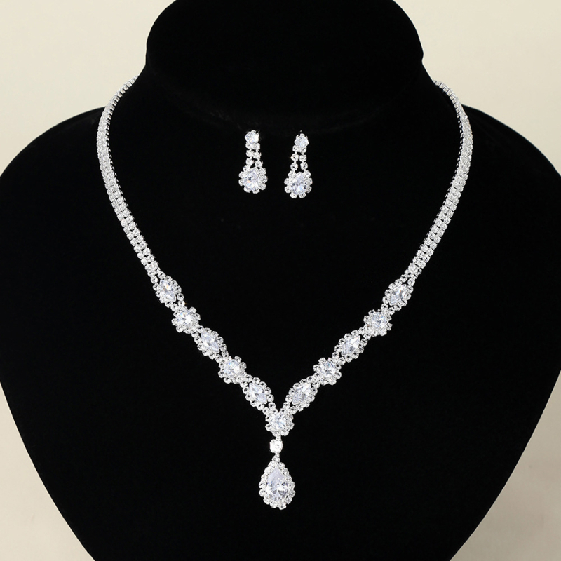 Ženski set nakita — bakar, elektroplating, rhinestone geometrijski naušnici i ogrlica