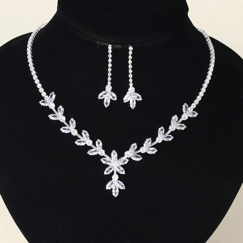 Ženski set nakita — bakar, elektroplating, rhinestone geometrijski naušnici i ogrlica