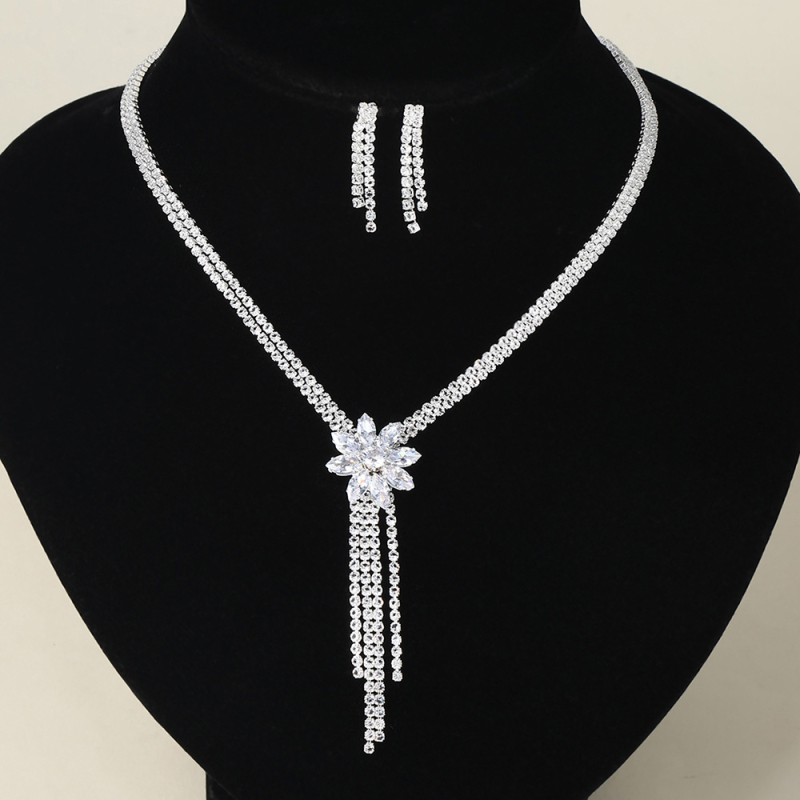 Ženski set nakita — bakar, elektroplating, rhinestone geometrijski naušnici i ogrlica