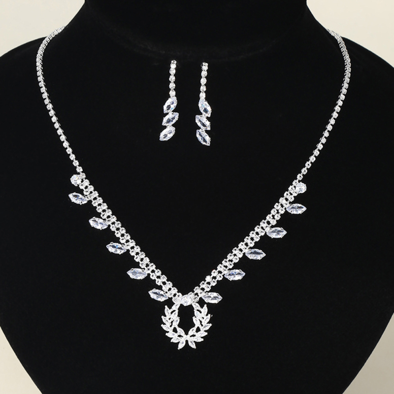 Ženski set nakita — bakar, elektroplating, rhinestone geometrijski naušnici i ogrlica