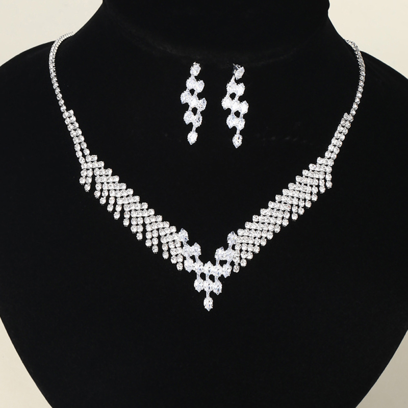 Ženski set nakita — bakar, elektroplating, rhinestone geometrijski naušnici i ogrlica