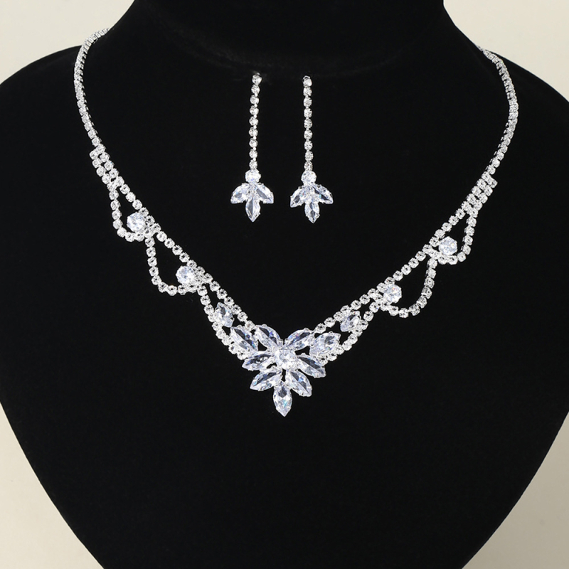 Ženski set nakita — bakar, elektroplating, rhinestone geometrijski naušnici i ogrlica