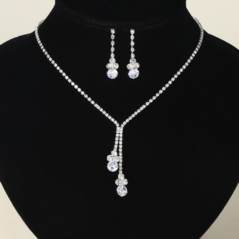 Ženski set nakita — bakar, elektroplating, rhinestone geometrijski naušnici i ogrlica