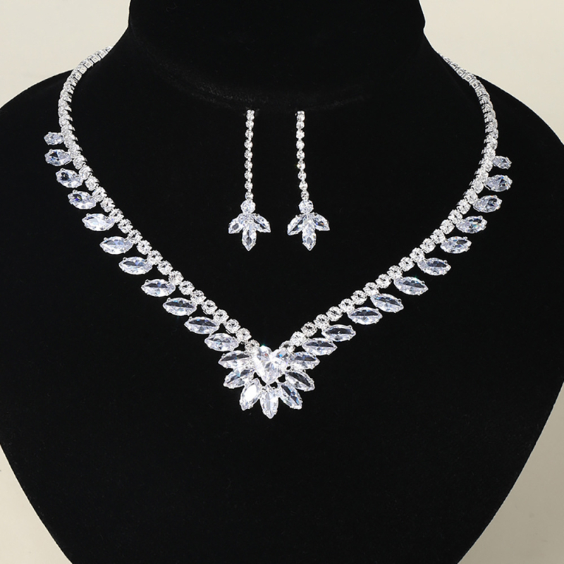 Ženski set nakita — bakar, elektroplating, rhinestone geometrijski naušnici i ogrlica