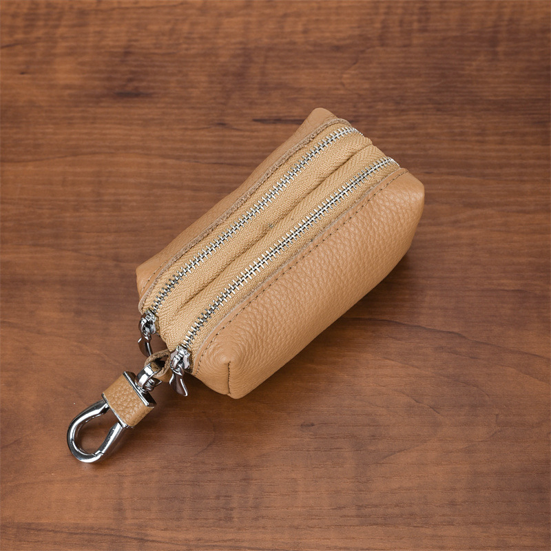 Raktų dėklas iš viršutinio sluoksnio karvės odos, didelė talpa, dvigubas siuvimas, unisex, tikra oda, monetų piniginė