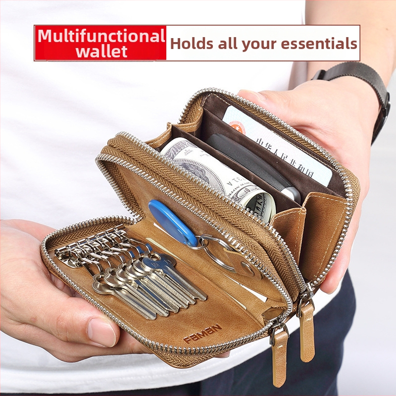 Raktų dėklas vyrams: natūrali oda, pirmojo sluoksnio galvijų oda, anti-fraud apsauga, miesto stilius