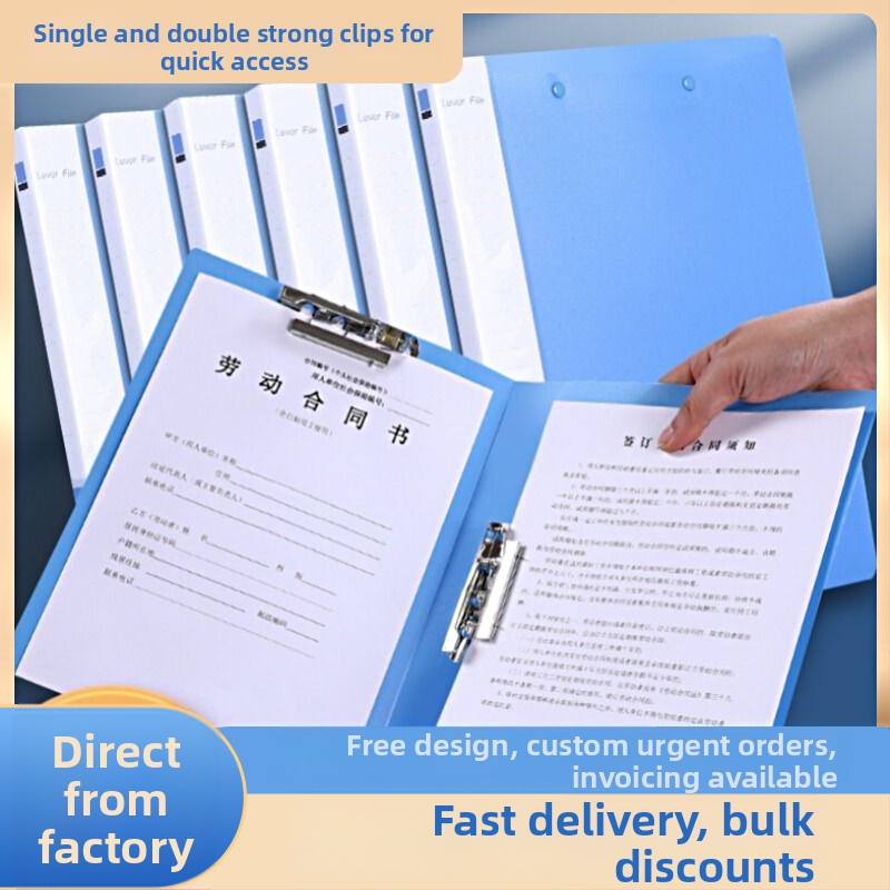 Divkāršā stipruma klipu mapīte - PP materiāls, drukāts logotips, pielāgošana pieejama, licencēta privātā zīme