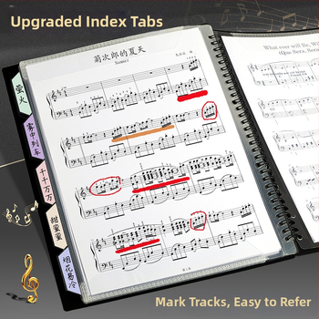 A4 partitūru klips, Lepu klips no Mesibo/meishubao, plastmasas, spirālis mehānisms, divpusējs caurspīdīgs ievietojums klavieru partitūrām