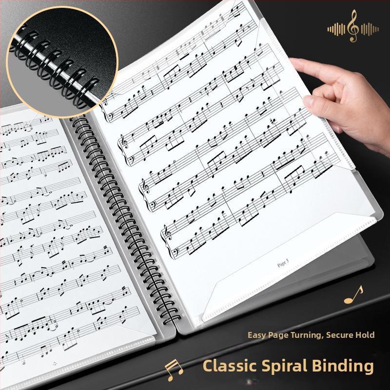 A4 partitūru klips, Lepu klips no Mesibo/meishubao, plastmasas, spirālis mehānisms, divpusējs caurspīdīgs ievietojums klavieru partitūrām