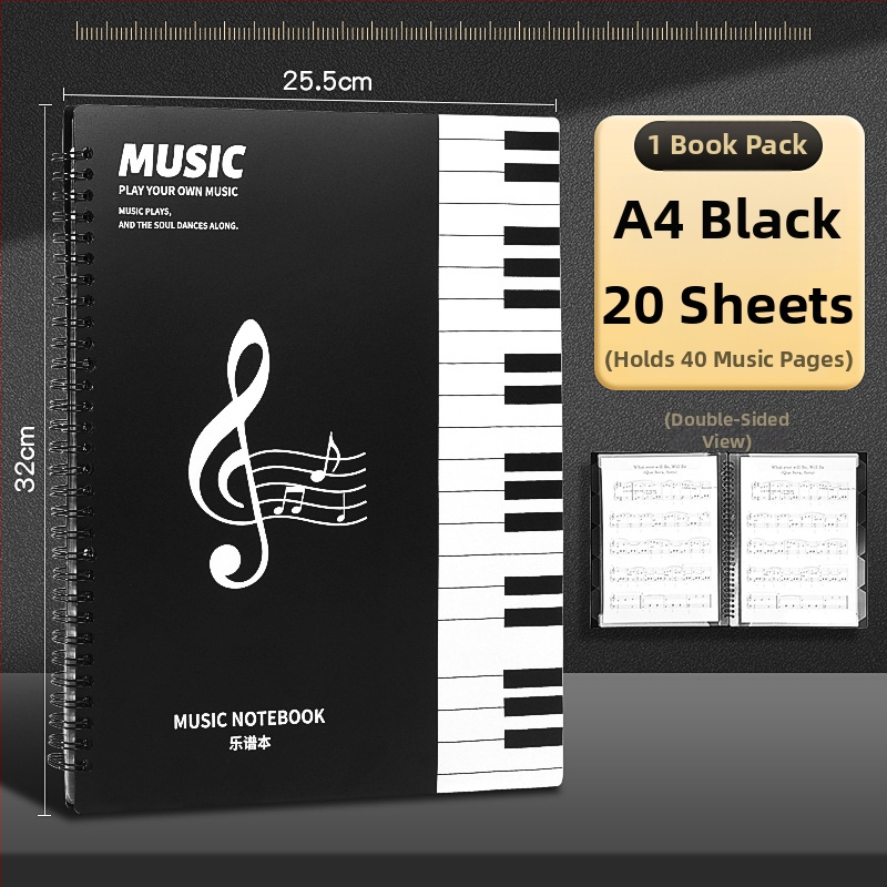 A4 partitūru klips, Lepu klips no Mesibo/meishubao, plastmasas, spirālis mehānisms, divpusējs caurspīdīgs ievietojums klavieru partitūrām