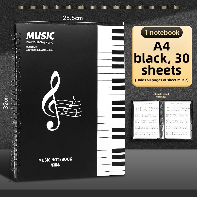 A4 partitūru klips, Lepu klips no Mesibo/meishubao, plastmasas, spirālis mehānisms, divpusējs caurspīdīgs ievietojums klavieru partitūrām