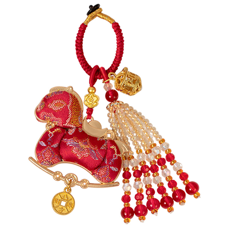 Fém kulcstartó medál ló motívummal, üreges aromaterápiás labda, kínai stílus Song brokád, félig kézi és félig mechanikus kivitelezés