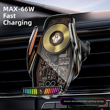 Ασύρματος φορέας κινητού για αυτοκίνητο με φόρτιση 66W — 360° περιστροφή, ηλεκτρική σύσφιξη, τοποθέτηση σε αεραγωγό