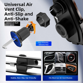 Ασύρματος φορέας κινητού για αυτοκίνητο με φόρτιση 66W — 360° περιστροφή, ηλεκτρική σύσφιξη, τοποθέτηση σε αεραγωγό