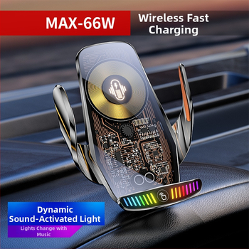 Ασύρματος φορέας κινητού για αυτοκίνητο με φόρτιση 66W — 360° περιστροφή, ηλεκτρική σύσφιξη, τοποθέτηση σε αεραγωγό