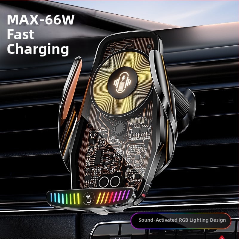 Ασύρματος φορέας κινητού για αυτοκίνητο με φόρτιση 66W — 360° περιστροφή, ηλεκτρική σύσφιξη, τοποθέτηση σε αεραγωγό