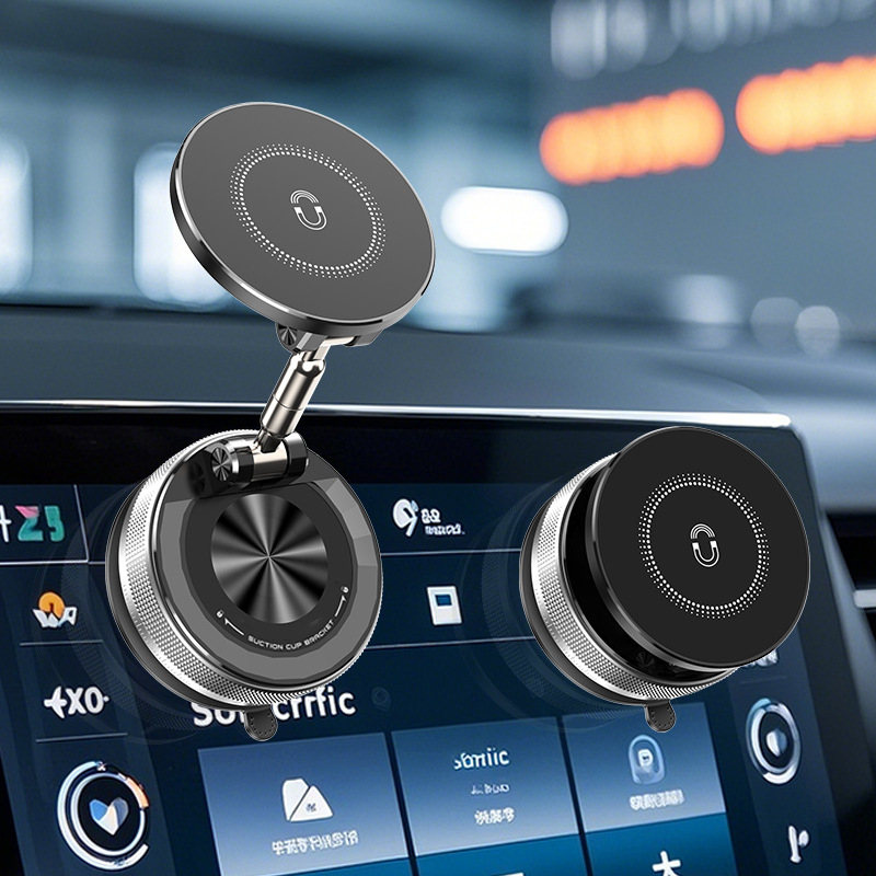 Autóba szerelhető mágneses telefontartó 360°-os forgatással, vákuumos rögzítés, kompatibilis az első üveggel, mágneses tartó, vezeték nélküli töltés
