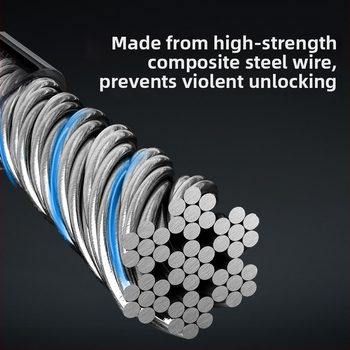 Automobilio vairo užraktas su grandine ir plieno kabeliu – Geležinis korpusas, varinis cilindras, Modelis 08767, Tinkamas automobiliams