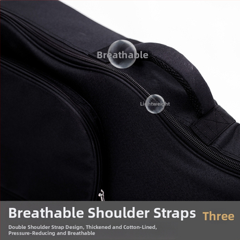 Gitāras soma, ūdensnecaurlaidīga, 20 mm bieza putu pamatne, plecu siksnas ar gaisa spilvenu, poliestera–kokvilnas materiāls, Oxford oderde