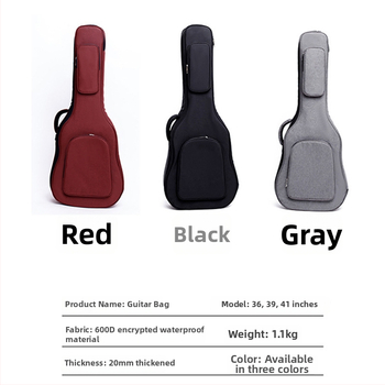 Gitāras soma, ūdensnecaurlaidīga, 20 mm bieza putu pamatne, plecu siksnas ar gaisa spilvenu, poliestera–kokvilnas materiāls, Oxford oderde