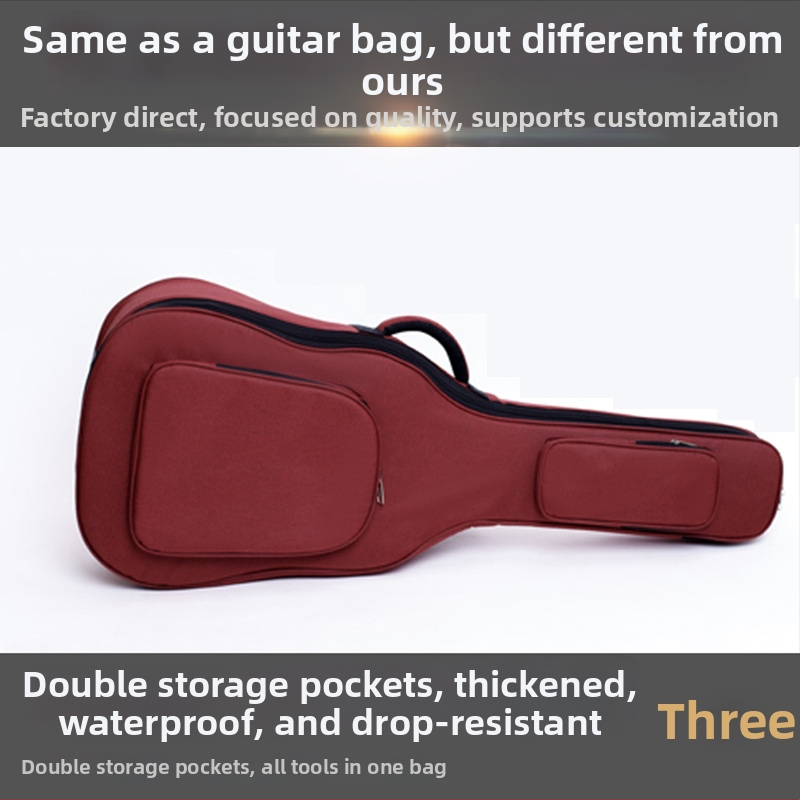 Gitāras soma, ūdensnecaurlaidīga, 20 mm bieza putu pamatne, plecu siksnas ar gaisa spilvenu, poliestera–kokvilnas materiāls, Oxford oderde