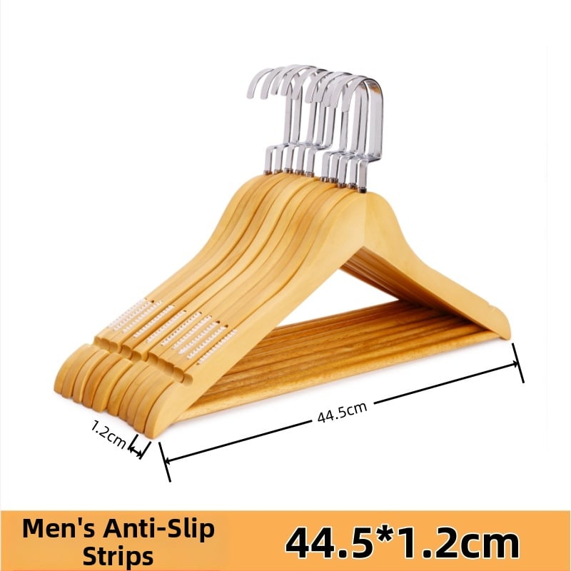 Masyvaus medžio drabužių pakabiklis su plokščiu kabliu, įdubos anti-slip juostelė, abiejų pusių briaunos, be įbrėžimų – modelis CJWMC23