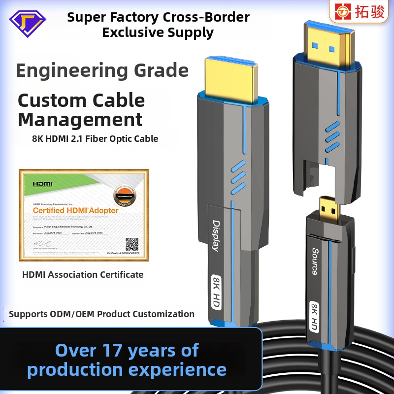Καλώδιο HDMI οπτικών ινών, HDMI προς HDMI, μοντέλο TJ-A144-1, μήκος 1–100 m, επίχρυσο