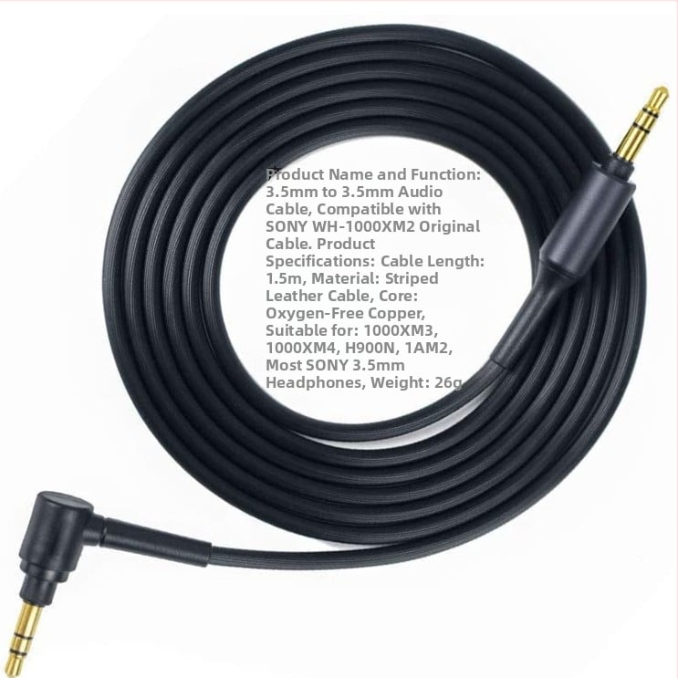 Kabel pentru căști - placat cu aur; miez din cupru pur; conductori din cupru fără oxigen; ROHS; compatibil cu WH1000XM3, WH1000XM2, MDR100ABN, WHH900N