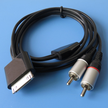 Cablu audio iPod 30-pin la 2RCA, model F-CABLE08H, nucleu din cupru neizolat, conductor din cupru, MP3 compatibil, ROHS certificat